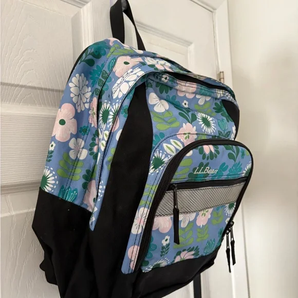 L.L.Bean Floral School Backpack Blue Green Book Bag Laptop Travel Bag - Picture 3 of 12